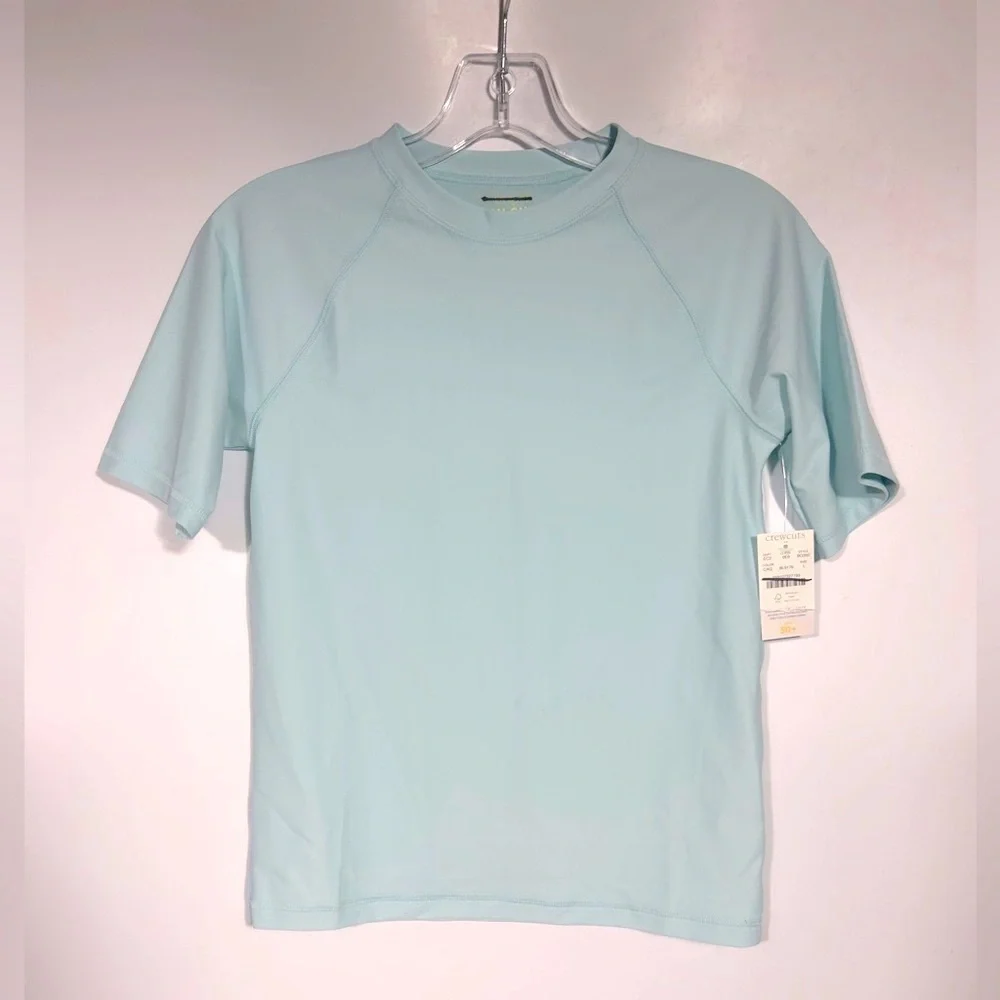 NEW Crewcuts Kids' short-sleeve rash guard in Cupcake Aqua for boys